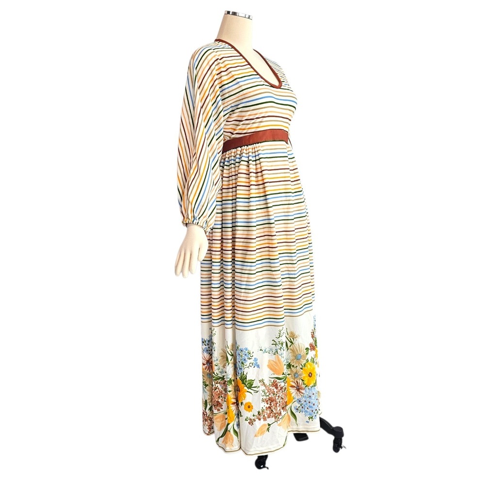 Vintage 1970s Dress  Neiman Marcus Maxi Floor Length Striped Dolman Sleeve